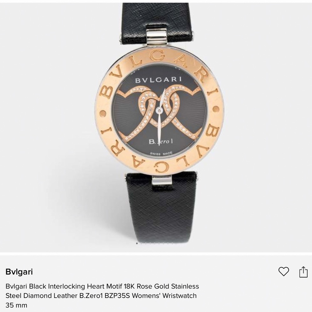 Like new authentic Bulgari Black Interlocking Heart Motif 18K Rose gold watch